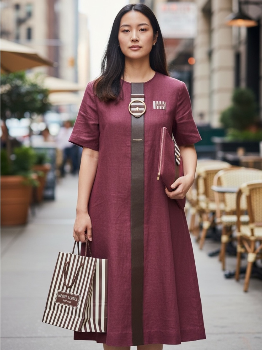 Henri Bendel Burgundy Black Friday Pouch GWP w/Stripe Tab & Bonus Bag w/Tissue - Picture 3 of 16